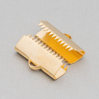 Stahlhaken und Bandstopper Endverschluss für Leder und Seil 20 mm vergoldet 55 Stk