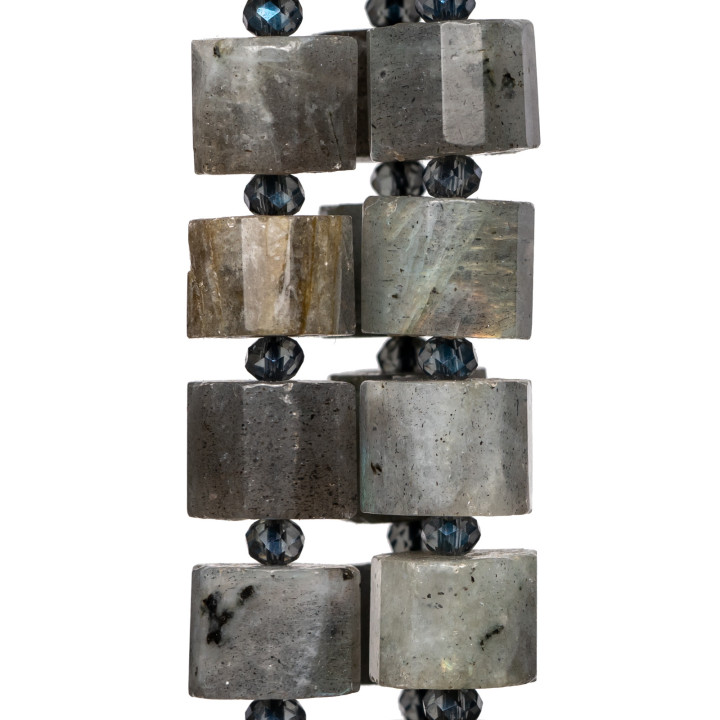 Prisme facetté cylindrique en labradorite grise 12x9mm