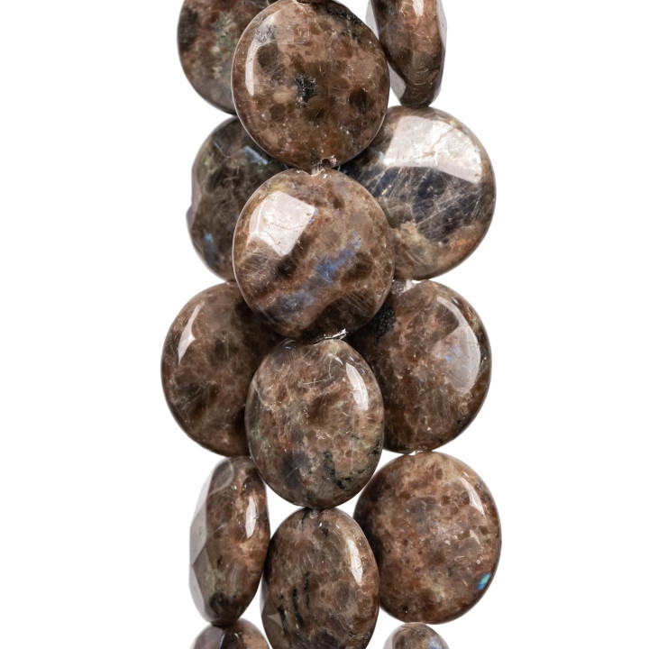 Brauner Labradorit, flach, rund, facettiert, 20 mm