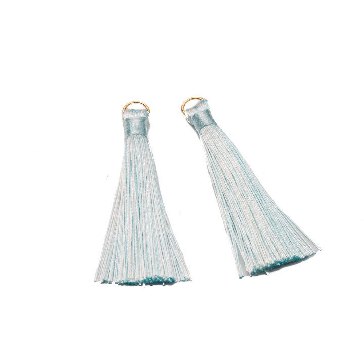 Borlas Con Anilla Latón Dorado 10x80mm 20uds Blanco y Celeste