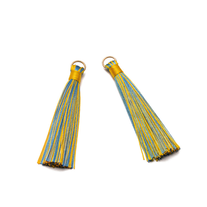 Tassels With Golden Brass Ring 10x80mm 20pcs Blue and Yellow