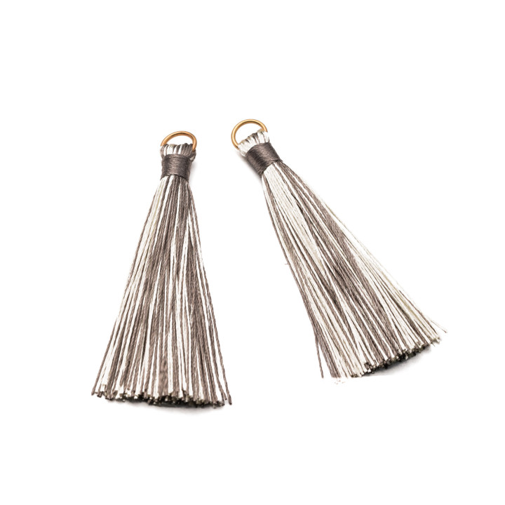 Tassels With Golden Brass Ring 10x80mm 20pcs Gray Mix