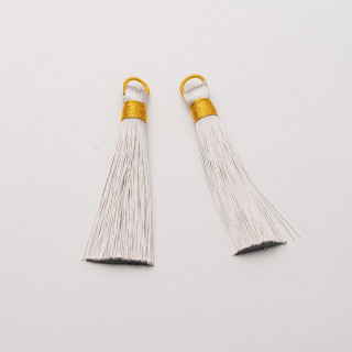 Quasten mit goldenem besticktem Ring 10x80mm 20St Grau