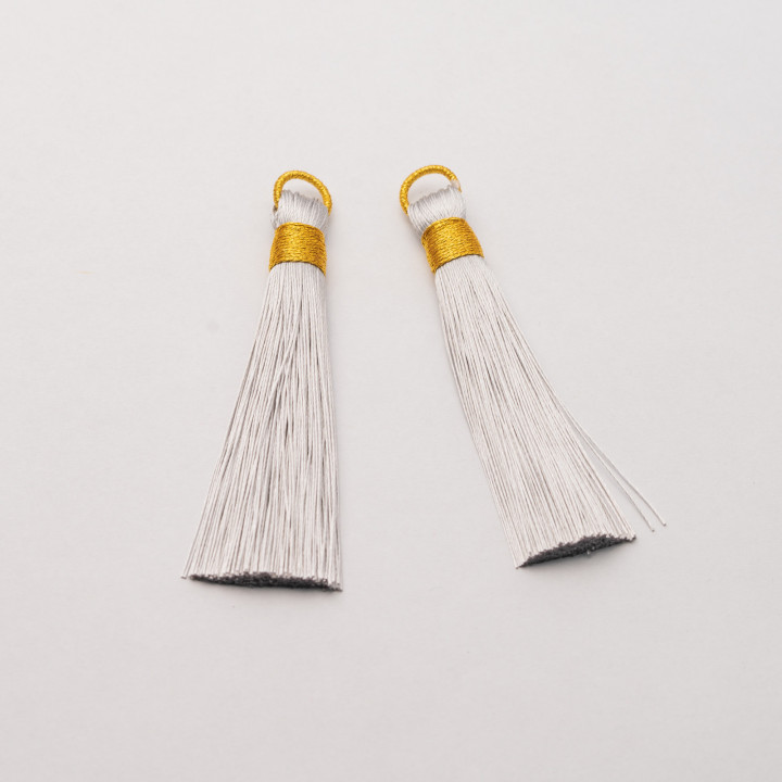 Tassels With Golden Embroidered Ring 10x80mm 20pcs Grey