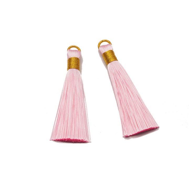 Borlas Con Anilla Bordada Dorada 10x80mm 20uds Rosa