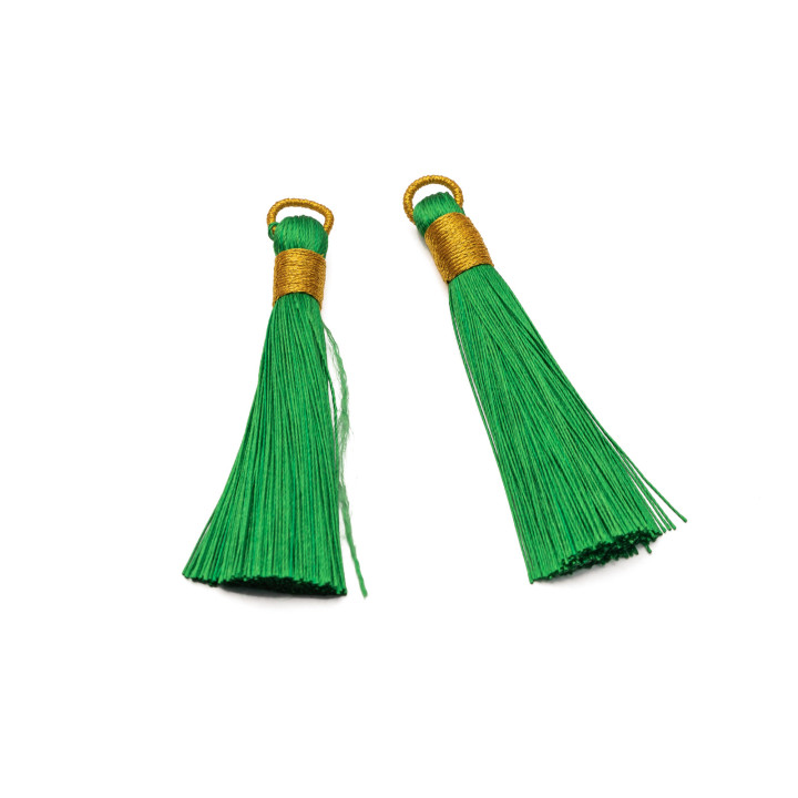 Tassels With Golden Embroidered Ring 10x80mm 20pcs Light Green