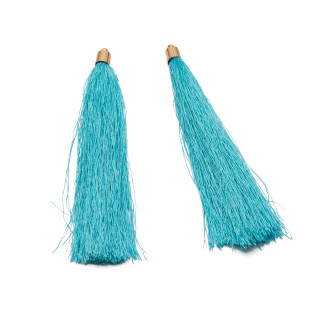 Tassels with Brass Cup 10cm 10pcs Golden Light Blue