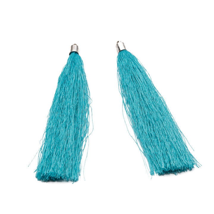 Tassels with Brass Cup 10cm 10pcs Rhodium Plated Turquoise