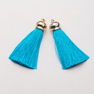Tassels with Brass Cup 16x70mm 6pcs Golden Light Blue