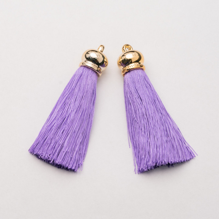 Tassels with Brass Cup 16x70mm 6pcs Golden Lilac