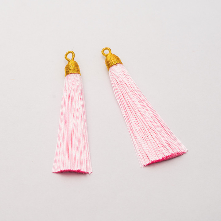 Tassels with Golden Embroidered Cup 10x85mm 20pcs Pink
