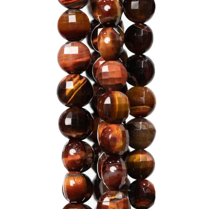 Rotes Tigerauge, runde, flache Münze, facettiert, maschinell geschnitten, 8 mm