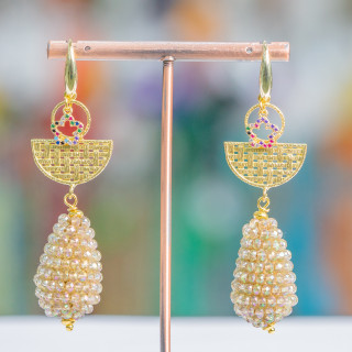 Boucles D'oreilles Crochet Argent 925 Avec Gouttes Bronze Et Cristaux 20x70mm