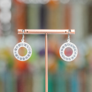 Hakenohrringe aus 925er Sterlingsilber mit Donut-Anhänger und Zirkonia 13x26mm versilbert