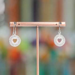 Boucles d'oreilles crochet coeur rond en argent 925 avec zircons 13x26mm