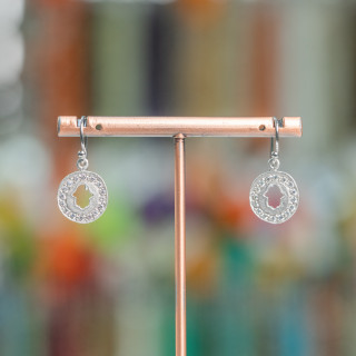 925 Sterling Silber Hakenohrringe Runde Hand von Fatima mit Zirkonen 13x26mm