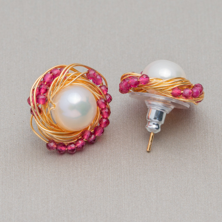 Aretes De Plata De Ley 925 Con Perlas De Rio Bronce Y Circonitas 16mm 2 Pares