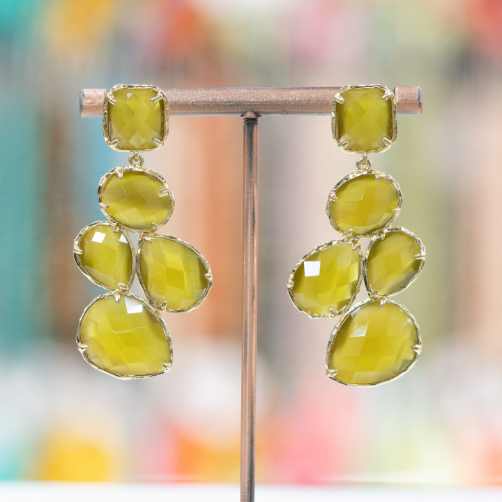 Bronze Cat Eye Ohrstecker Set 10 Cabochons 24x53mm Golden Olive