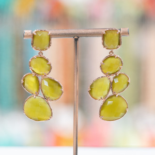 Boucles d'Oreilles Tiges Oeil de Chat Bronze Set 10 Cabochons 24x53mm Or Rose Olive