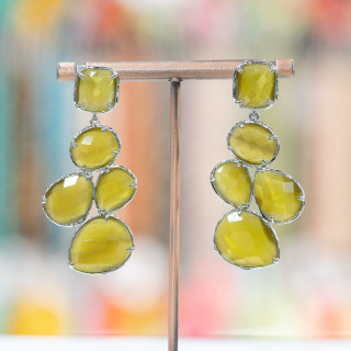 Bronze Cat Eye Ohrstecker Set 10 Cabochon 24x53mm Olive Rhodium