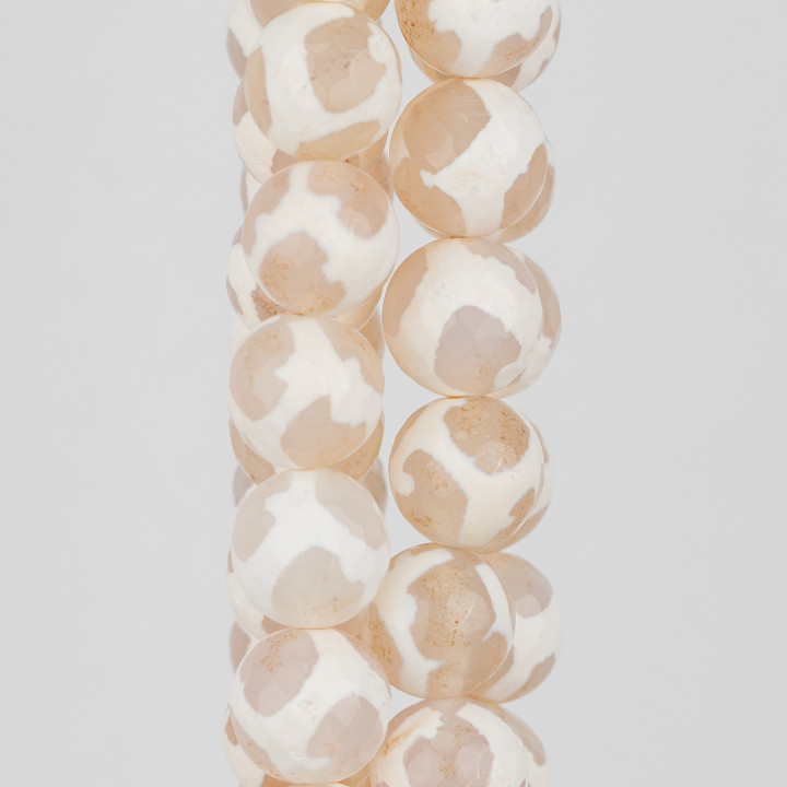 Agata Tibetana Perlina Tonda Sfaccettata 10mm Bianco Maculato