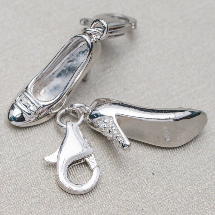 925 Silver Charms Pendant Shoe With Bow And Zircons On The Heel With Carabiner 4Pcs
