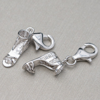 Pendente Charms Di Argento 925 Scarpetta Sandalo Rodiato Con Zirconi 5pz