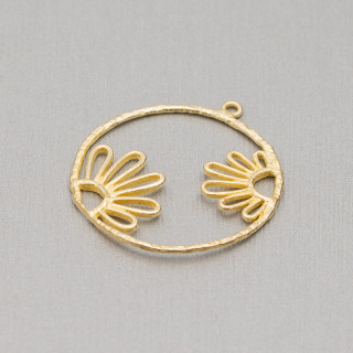 Bronzekomponenten-Anhänger perforierter Kreis mit Blumen 25x27mm 24St
