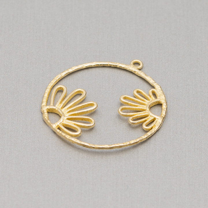 Pendente Componente Di Bronzo Cerchio Traforato Con Fiori 25x27mm 24pz
