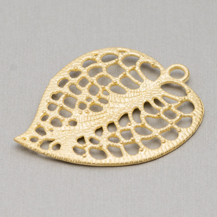 Pendentif Bronze Brossé Composant Feuille Perforée 32x42mm 20pcs Doré