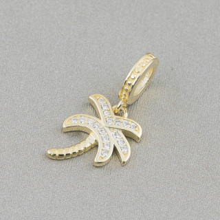 Dijes Colgantes De Plata 925 Agujero Grande Con Circonitas Palmera 6 Piezas Dorado