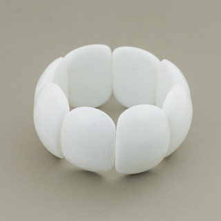 Pulsera Elástica De Piedras Duras Lisas Altura 40x30mm Ágata Blanca