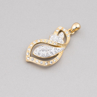 Pendentif Feuille Laiton Pendentif Avec Zircons 24x50mm Doré