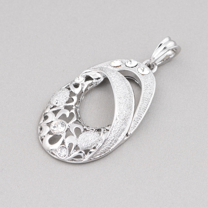 Anhänger Anhänger aus Messing mit doppeltem Oval und Zirkonia 31x60mm
