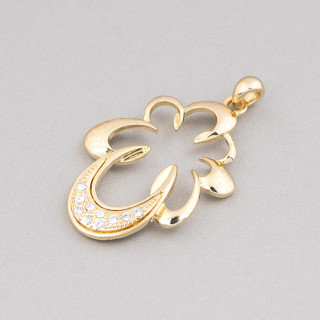 Colgante Hoja De Latón Perforado Colgante Con Circonitas 36x56mm Dorado