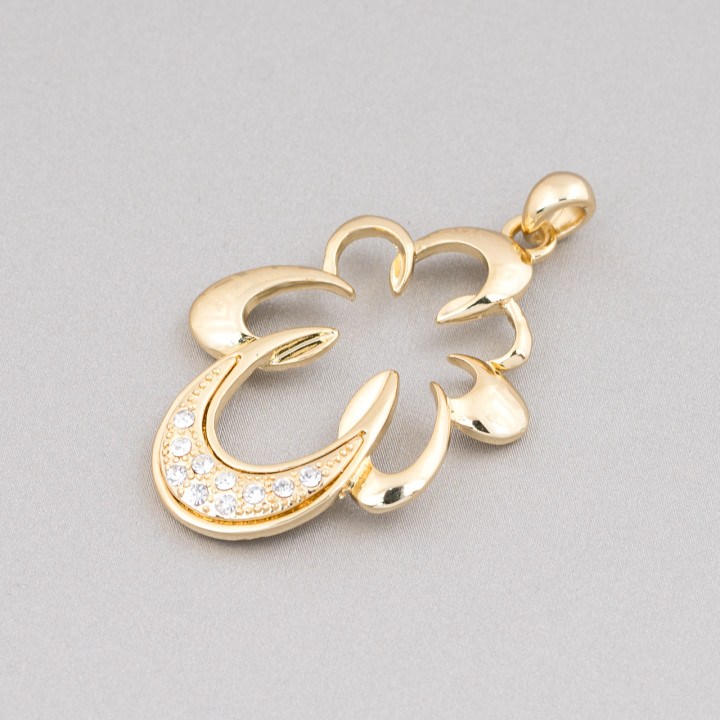 Pendentif Feuille Laiton Perforé Pendentif Avec Zircons 36x56mm Doré