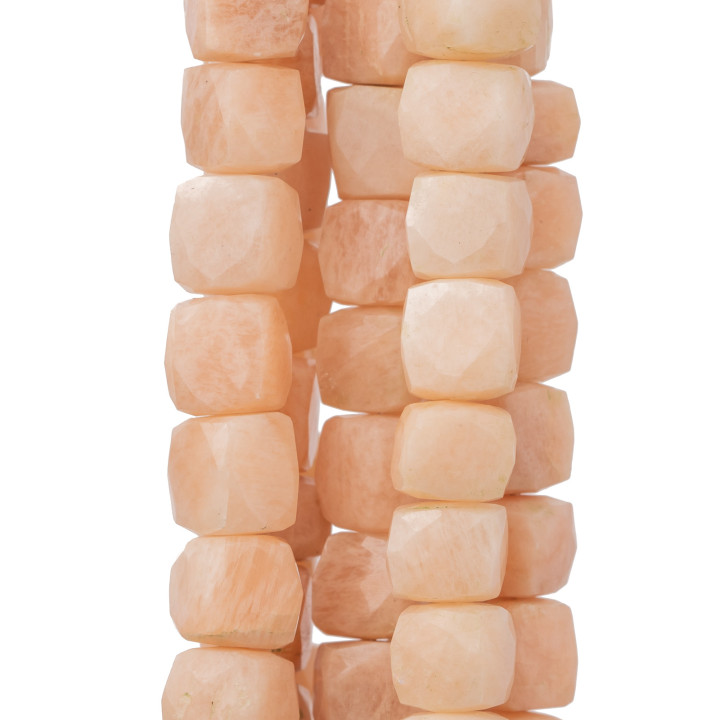 Piedras indias cortadas a máquina, cubo facetado de alambre de 14-15 cm, piedra lunar rosa de 8-10 mm de diámetro