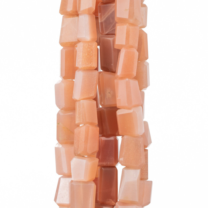 Maschinell geschnittener indischer Stein, facettierter, unregelmäßiger Stein, 14–15 cm, Drahtgröße 8–10 x 13 mm, rosa Mondstein