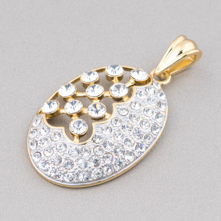 Pendentif Ovale Laiton Pendentif Avec Zircons 22x50mm Doré