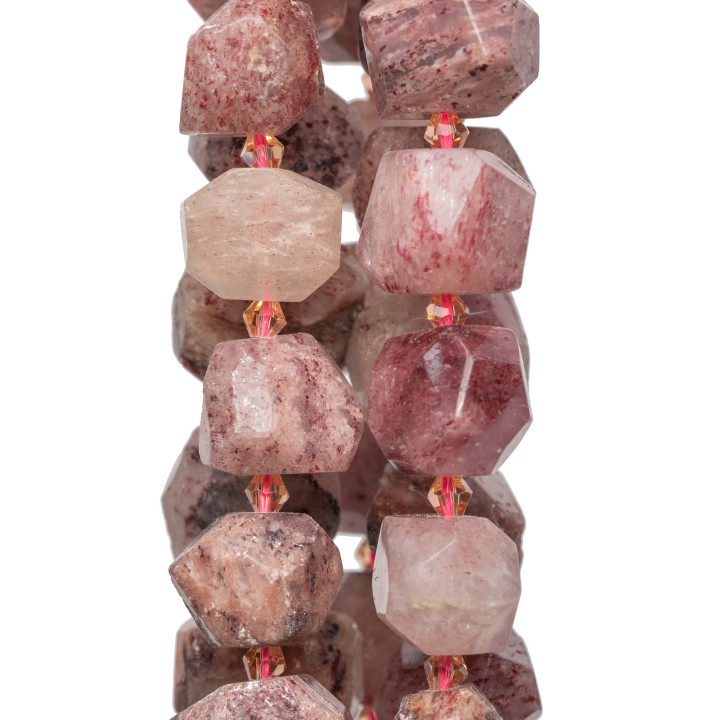Pépites à facettes irrégulières en pierre de quartz fraise 18-20x12-15mm