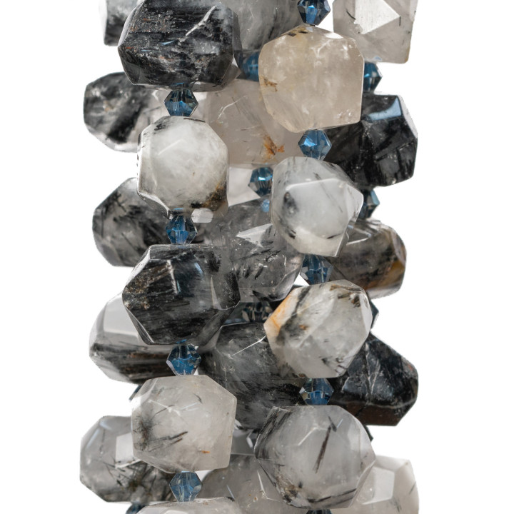 Pépites de pierre irrégulières à facettes de quartz rutilé noir graffiti 18-20x12-15mm