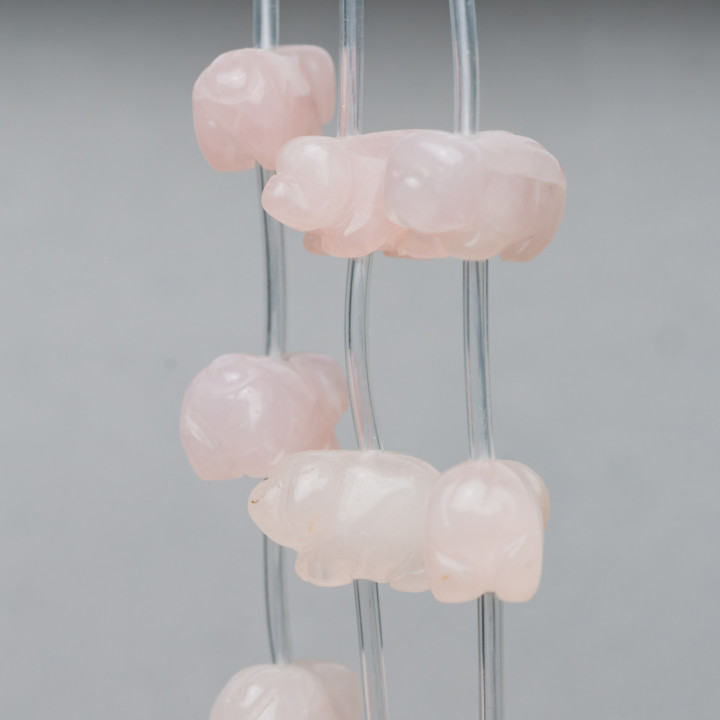 Quarzo Rosa A Filo Animali 20x11mm Maialini 12pz Ca.