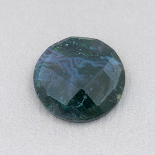 Round Faceted Cabochon Component 30mm 2pcs Moss Agate