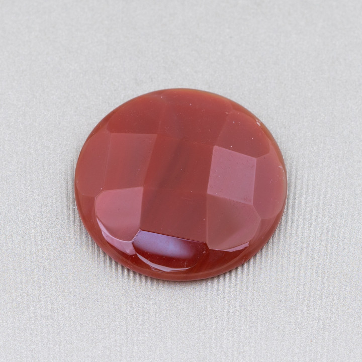 Cabochon Rond Facette 30mm 2pcs Cornaline Rouge