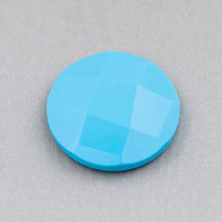 Round Faceted Cabochon Component 30mm 2pcs Turquoise Paste
