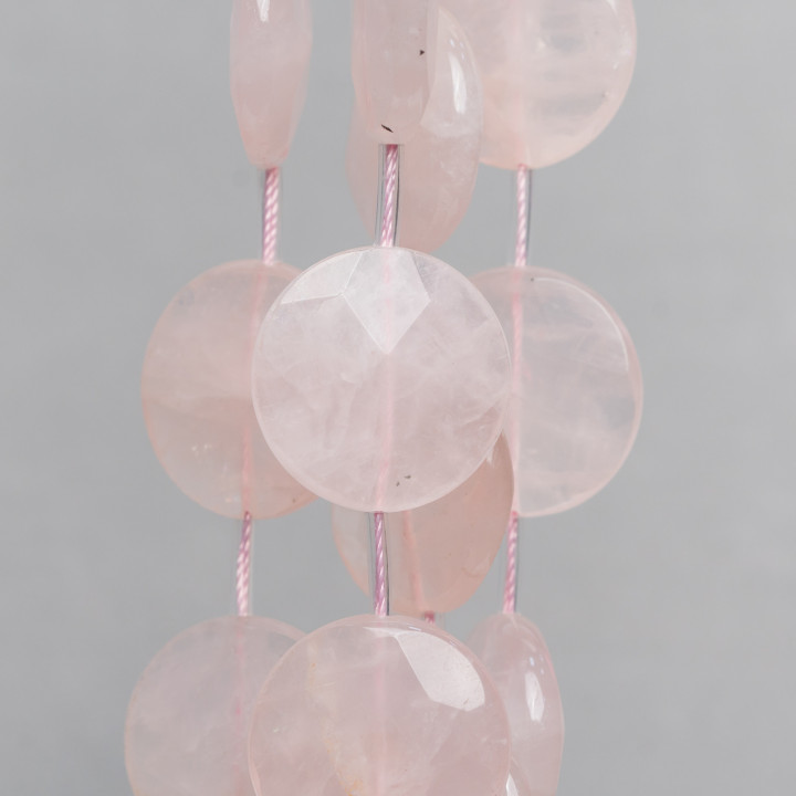 Cuarzo Rosa Redondo Plano Facetado 25mm 12pcs Claro