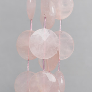 Rosenquarz, rund, facettiert, flach, 30 mm, 10 Stück, klar