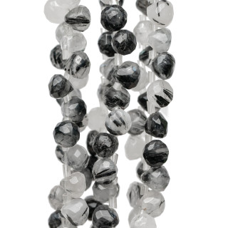 Μαύρος Rutilated Quartz (Scratched Tourmaline Quartz) Faceted Drop 07x07mm