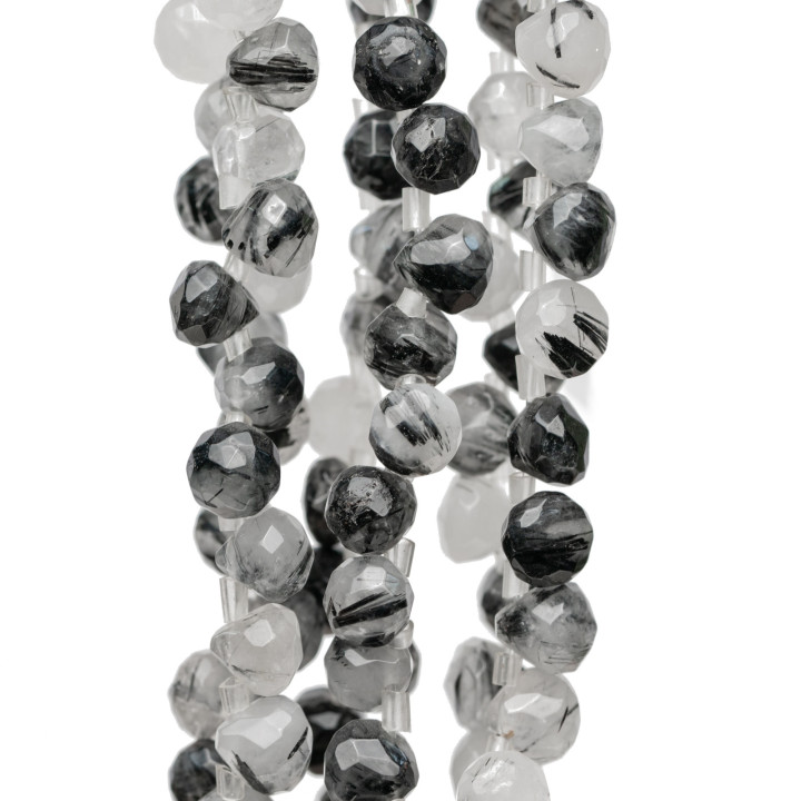 Quartz Rutile Noir (Quartz Graffiti Tourmaliné) Goutte Facette 07x07mm