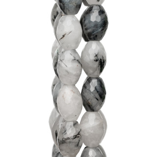 Quartz Rutile Noir (Graffiti Tourmaline Quartz) Riz Facette 10x14mm